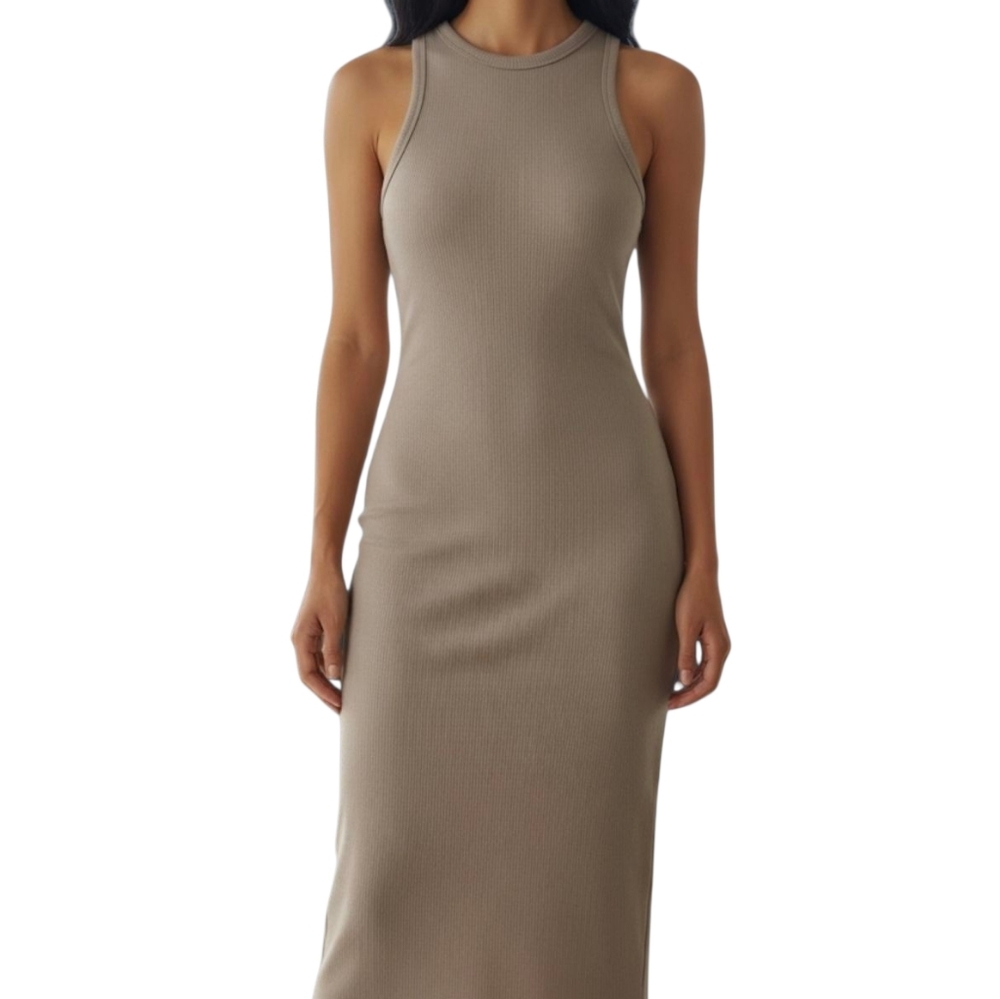 NWT H&M Sleeveless Ribbed Bodycon Dress - Racerback Mini - Taupe/Neutral